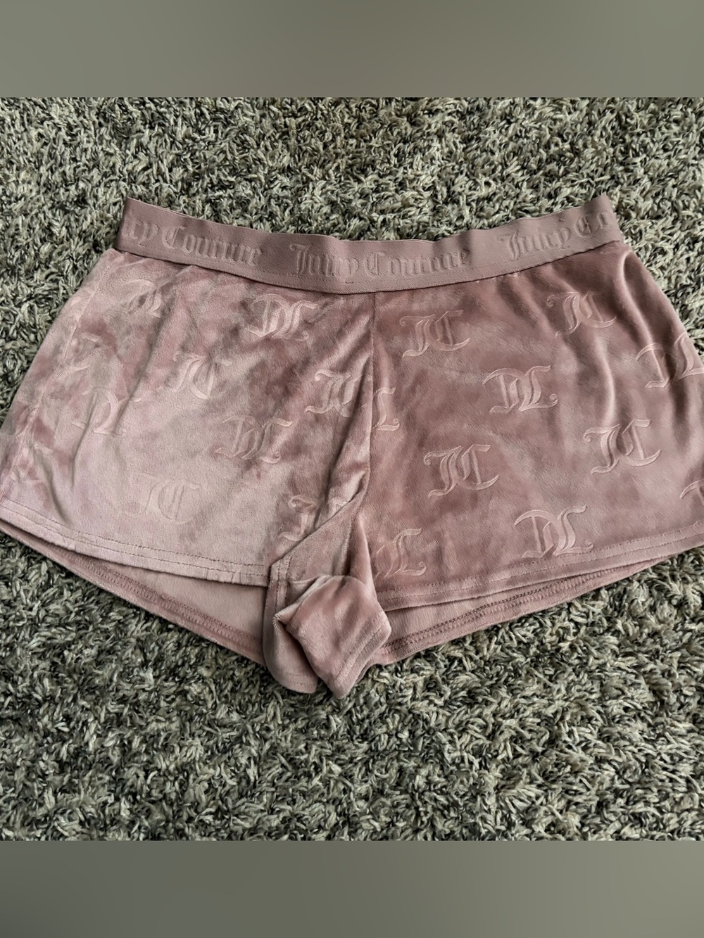 Juicy Couture Tan and Pink Velvet Logo Lounge Shorts